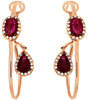 2.22CT DIAMOND AAA RUBY 14K ROSE GOLD OVAL & PEAR SHAPE CLIP ON HANGING EARRINGS