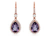 3.36CT DIAMOND & AAA AMETHYST 14K ROSE GOLD TEAR DROP LEVERBACK HANGING EARRINGS