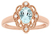 .74CT DIAMOND & AAA AQUAMARINE 14KT ROSE GOLD OVAL & ROUND FILIGREE FLOWER RING