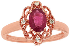 .94CT DIAMOND & AAA RUBY 14KT ROSE GOLD OVAL & ROUND FILIGREE FLOWER LOVE RING