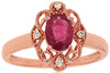 .94CT DIAMOND & AAA RUBY 14KT ROSE GOLD OVAL & ROUND FILIGREE FLOWER LOVE RING