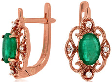 1.68CT DIAMOND & AAA EMERALD 14KT ROSE GOLD 3D FILIGREE HEART HANGING EARRINGS