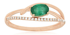 .53CT DIAMOND & AAA EMERALD 14KT ROSE GOLD 3D OVAL & ROUND LOVE KNOT FUN RING