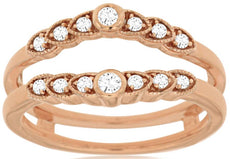 ESTATE .19CT DIAMOND 14KT ROSE GOLD DOUBLE V SHAPE FILIGREE MILGRAIN INSERT RING