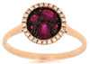 .63CT DIAMOND & AAA RUBY 14K ROSE & BLACK GOLD 3D CLUSTER CIRCULAR HALO FUN RING