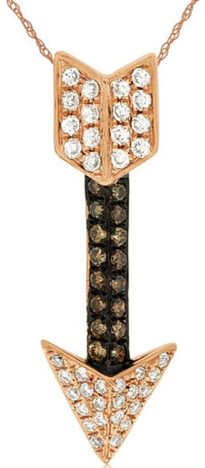 0.35CT WHITE & MOCHA DIAMOND 14KT ROSE GOLD ARROW TO YOUR HEART FLOATING PENDANT