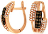 ESTATE WIDE .70CT WHITE & MOCHA DIAMOND 14KT ROSE GOLD OVAL HUGGIE HOOP EARRINGS