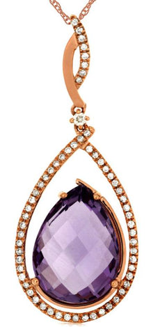 8.26CT DIAMOND & AAA AMETHYST 14KT ROSE GOLD PEAR SHAPE & ROUND FLOATING PENDANT