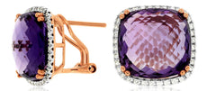 12.77CT DIAMOND & AAA AMETHYST 14KT ROSE GOLD CUSHION & ROUND CLIP ON EARRINGS