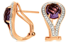ESTATE 2.67CT DIAMOND & AAA AMETHYST 14KT ROSE GOLD FUN CLIP ON HANGING EARRINGS