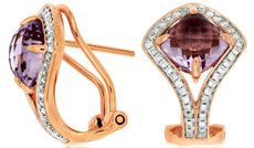 3.29CT DIAMOND & AAA AMETHYST 14K ROSE GOLD CUSHION FUN CLIP ON HANGING EARRINGS