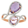 2.95CT DIAMOND & AAA AMETHYST 14KT ROSE GOLD PEAR SHAPE & ROUND CRISS CROSS RING
