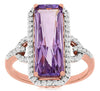 LARGE 5.11CT DIAMOND & AAA AMETHYST 14K ROSE GOLD ELONGATED CUSHION & ROUND RING