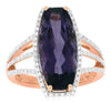 LARGE 5.56CT DIAMOND & AAA AMETHYST 14K ROSE GOLD ELONGATED CUSHION & ROUND RING