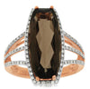 LARGE 6.51CT DIAMOND & AAA SMOKEY TOPAZ 14K ROSE GOLD ELONGATED CUSHION FUN RING
