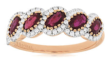 1.77CT DIAMOND & AAA RUBY 14KT ROSE GOLD OVAL & ROUND 5 STONE ANNIVERSARY RING