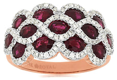 WIDE 3.53CT DIAMOND & AAA RUBY 14KT ROSE GOLD 3D OVAL & ROUND ANNIVERSARY RING