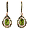 2.06CT WHITE & MOCHA DIAMOND & AAA PERIDOT 14KT ROSE GOLD PEAR HANGING EARRINGS
