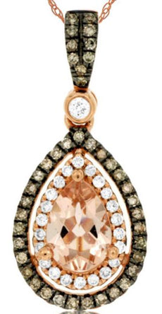 .83CT WHITE & MOCHA DIAMOND & AAA MORGANITE 14K ROSE GOLD PEAR SHAPE FUN PENDANT