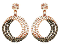 1.37CT WHITE & MOCHA DIAMOND 14KT ROSE GOLD 3D MULTI CIRULAR HANGING EARRINGS