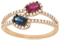 .83CT DIAMOND & AAA MULTI GEM 14KT ROSE GOLD 3D OVAL & ROUND DOUBLE FLOWER RING