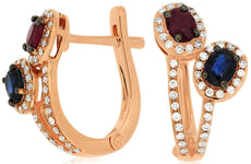 1.10CT DIAMOND & AAA MULTI GEM 14K ROSE GOLD OVAL & ROUND DOUBLE FLOWER EARRINGS
