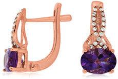 1.55CT DIAMOND & AAA AMETHYST 14KT ROSE GOLD OVAL SEMI ETERNITY HANGING EARRINGS