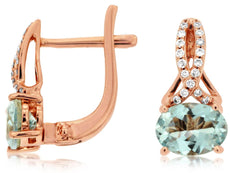 1.40CT DIAMOND & AAA AQUAMARINE 14KT ROSE GOLD 3D OVAL INFINTIY HANGING EARRINGS
