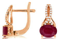 1.9CT DIAMOND & AAA RUBY 14KT ROSE GOLD OVAL & ROUND LEVERBACK HANGING EARRINGS