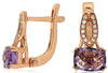 LARGE 1.88CT DIAMOND & AAA AMETHYST 14KT ROSE GOLD 3D CUSHION HANGING EARRINGS