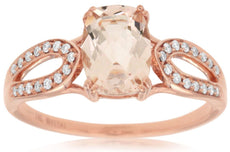 1.27CT DIAMOND & AAA MORGANITE 14KT ROSE GOLD 3D CUSHION & ROUND ENGAGEMENT RING