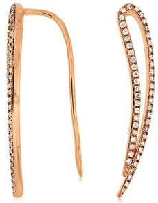 ESTATE .28CT DIAMOND 14K WHITE GOLD 3D ELONGATED LEAF LEVERBACK HANGING EARRINGS