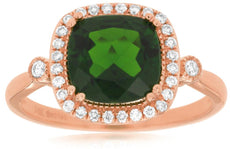 2.33CT DIAMOND & AAA GREEN GARNET 14KT ROSE GOLD CUSHION FILIGREE HALO FUN RING