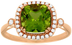 2.28CT DIAMOND & AAA PERIDOT 14KT ROSE GOLD CUSHION & ROUND FILIGREE HALO RING