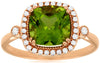 2.28CT DIAMOND & AAA PERIDOT 14KT ROSE GOLD CUSHION & ROUND FILIGREE HALO RING