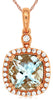 2.08CT DIAMOND & AAA AQUAMARINE 14KT ROSE GOLD 3D CUSHION & ROUND HALO PENDANT