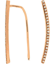 ESTATE .19CT DIAMOND 14KT ROSE GOLD 3D CLASSIC SEMI CURVE BAR HANGING EARRINGS