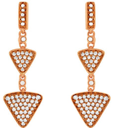 ESTATE .36CT DIAMOND 14KT ROSE GOLD 3D ROUND TRIANGULAR JOURNEY HANGING EARRINGS