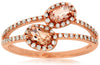 .63CT DIAMOND & AAA MORGANITE 14KT ROSE GOLD OVAL & ROUND DOUBLE FLOWER FUN RING