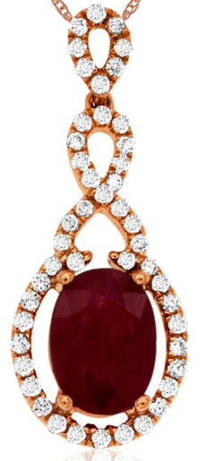 1.51CT DIAMOND & AAA RUBY 14KT ROSE GOLD OVAL & ROUND INFINITY TEAR DROP PENDANT