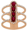 WIDE 1.2CT DIAMOND & AAA RUBY 14K ROSE GOLD OVAL & ROUND MULTI ROW BAR LOVE RING
