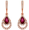 ESTATE .70CT DIAMOND & AAA RUBY 14K ROSE GOLD CLASSIC TEAR DROP HANGING EARRINGS