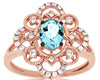 ESTATE .90CT DIAMOND & AAA AQUAMARINE 14KT ROSE GOLD 3D OVAL & ROUND FLOWER RING