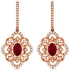 1.70CT DIAMOND & AAA RUBY 14KT ROSE GOLD 3D OVAL & ROUND FLOWER HANGING EARRINGS