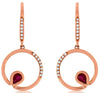0.42CT DIAMOND & AAA RUBY 14KT ROSE GOLD 3D PEAR SHAPE & ROUND LEVERBACK EARRINGS