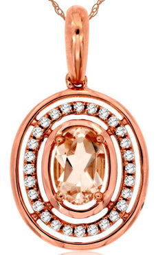 .49CT DIAMOND & AAA MORGANITE 14KT ROSE GOLD 3D OVAL & ROUND FLOATING PENDANT