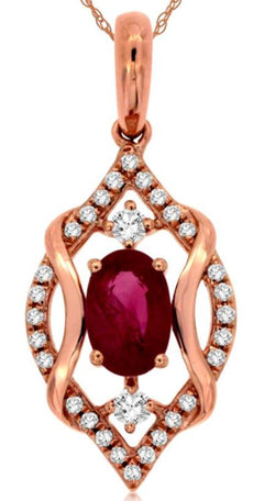 .72CT DIAMOND & AAA RUBY 14KT ROSE GOLD 3D OVAL & ROUND MARQUISE SHAPE PENDANT