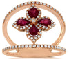 WIDE 0.97CT DIAMOND & AAA RUBY 14KT ROSE GOLD PEAR SHAPE & ROUND FLOWER FUN RING