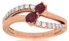 .65CT DIAMOND & AAA RUBY 14KT ROSE GOLD OVAL & ROUND 2 STONE DIAGONAL LOVE RING