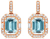 2.11CT DIAMOND & AAA AQUAMARINE 14KT ROSE GOLD 3D EMERALD CUT & ROUND EARRINGS